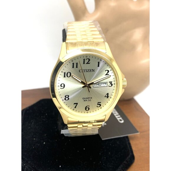 Citizen Men's Watch BF5002-99P Quartz Gold Dial Day Date Stainless Steel 37mm - Picture 14 of 15